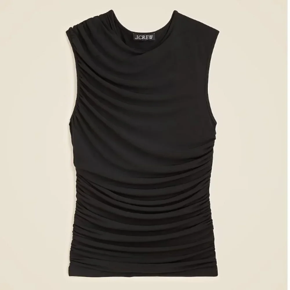 J.Crew Ruched Shell Top in Matte Jersey – Black – Size S – NWT
